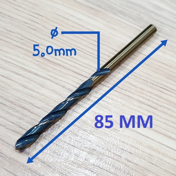 Set Gồm 2 Mũi Khoan 5,0mm Màu Vàng Đồng Đường Xoắn Màu Đen Chất Liệu Thép