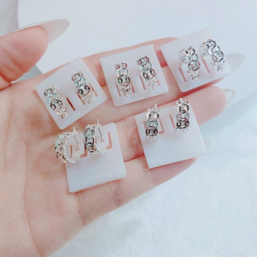 Bông tai bạc bông tròn sát tai vòng kim tiền Van Jewelry V10350