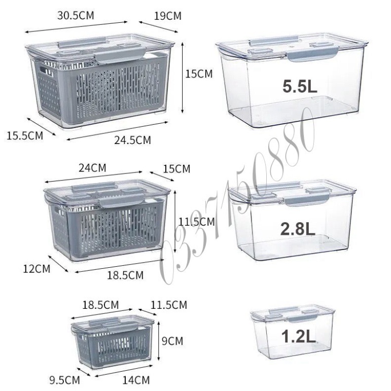 (Chính Hãng) Hộp Nhựa Đựng Thực Phẩm Tủ Lạnh 2 Lớp Có Lỗ Thoát Nước Khóa Thoát Khí Dễ Dàng Bảo Quản Rau Củ