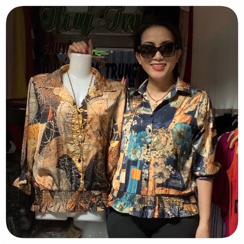 Áo Sơ Mi Lụa Hoa Nữ 50-68kg Hàng Quảng Châu Cao Cấp