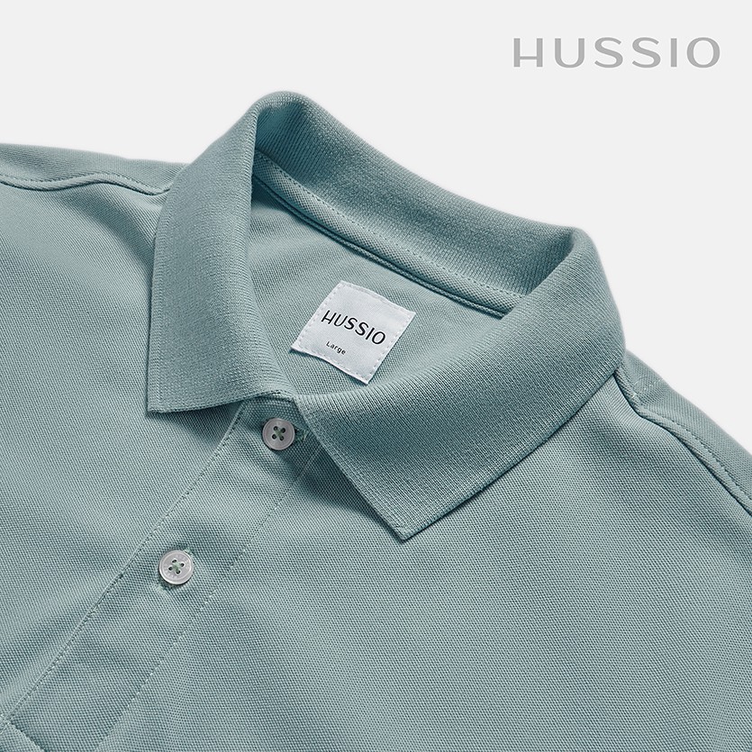 Áo polo nam cá sấu HUSSIO màu blue xám tay ngắn cổ bẻ | BigBuy360 - bigbuy360.vn