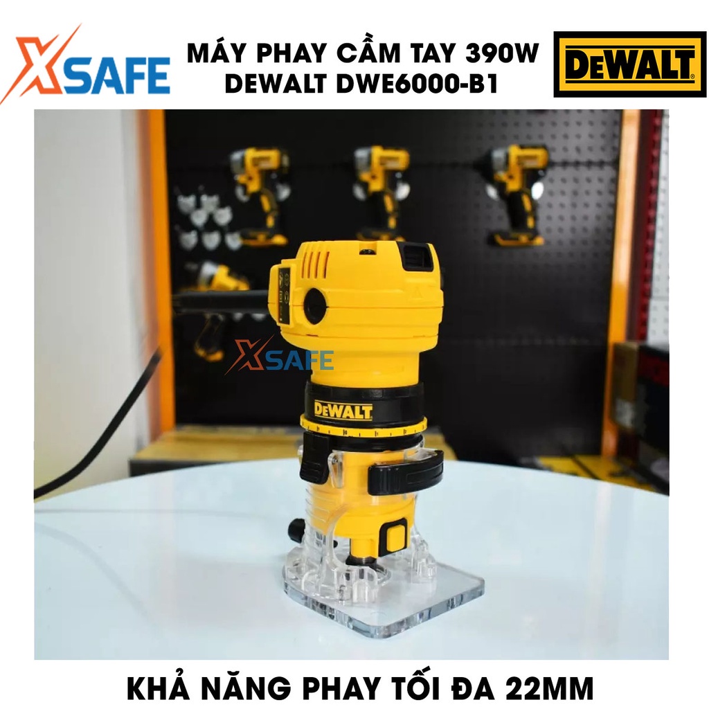 Máy phay DEWALT DWE6000-B1 390W hệ thống đế tháo lắp dễ dàng, công tắc thông minh thuận tiện