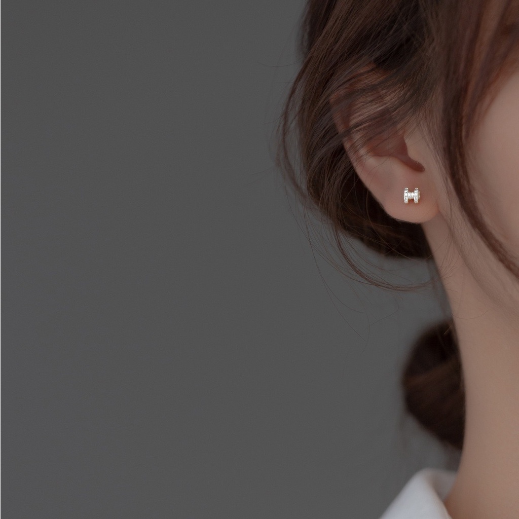 Khuyên tai bạc nữ chữ H, bông tai bạc 925 đính đá cao cấp DUYSON SILVER (Giá bán/1 chiếc) [KNKX7]