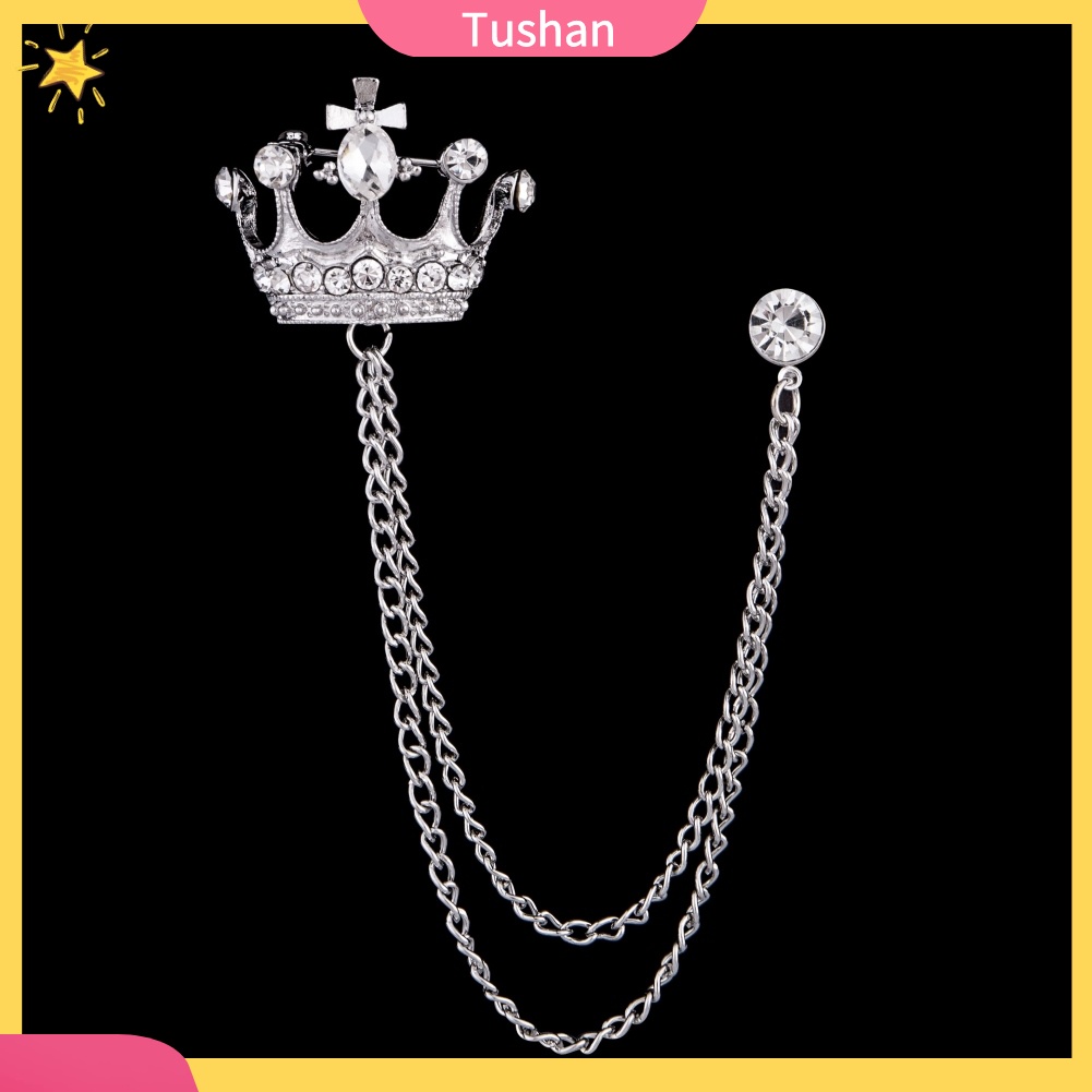 Ghim Cài Áo Hình Vương Miện Phối Dây Xích Thời Trang Cho Nam Nữ