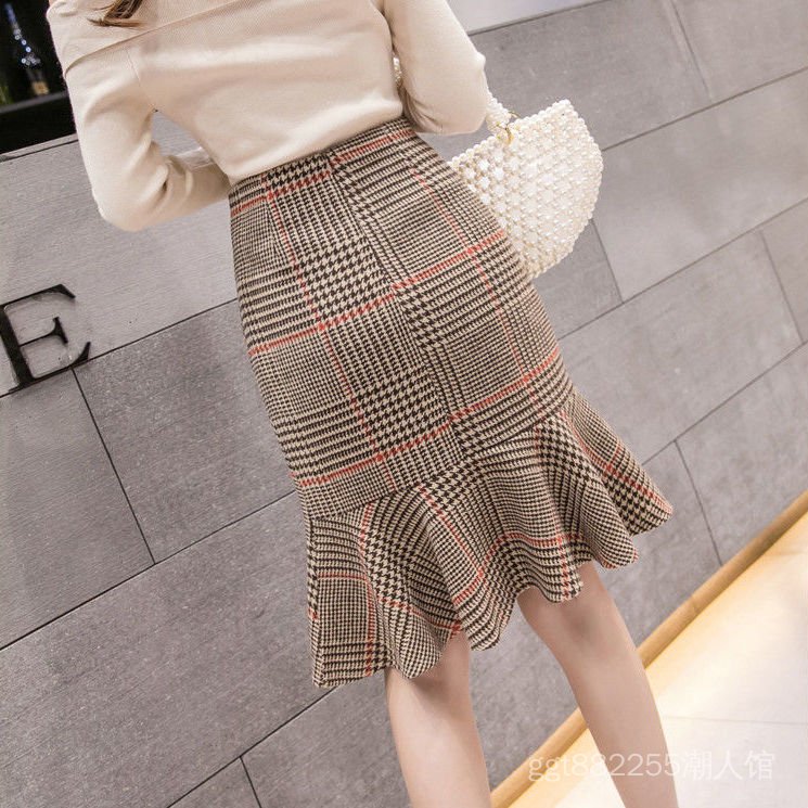Chân Váy Đuôi Cá Lưng Cao Dáng Chữ A Họa Tiết Sọc Caro Thời Trang 2020