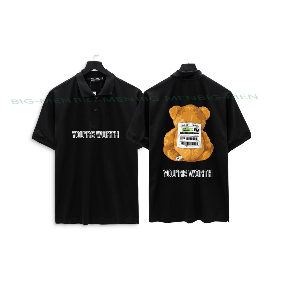 [bigsize] Áo thun polo bigsize nam in hình gấu đẹp 80-140kg