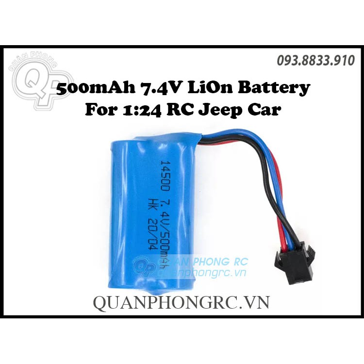 Pin 14500 500mAh 2S 7.4V LiOn Battery For F1 RC Jeep Cars (SM 3Pin)