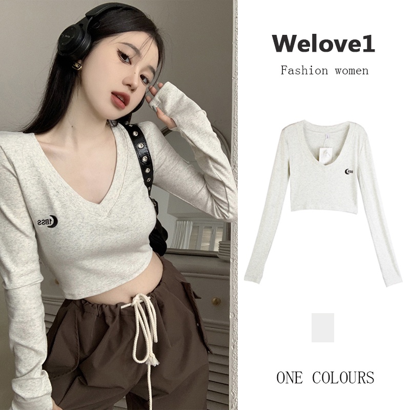 Áo Thun Lửng Tay Dài Cổ V Quyến Rũ Dành Cho Nữ