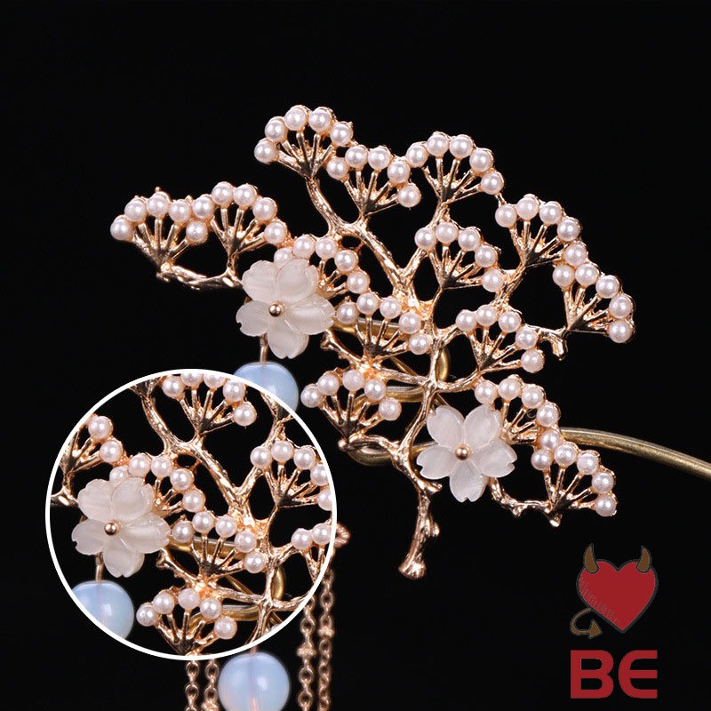 YADORNOS Trâm cài tóc đính hoa và ngọc trai nhân tạo phong cách Trung Quốc