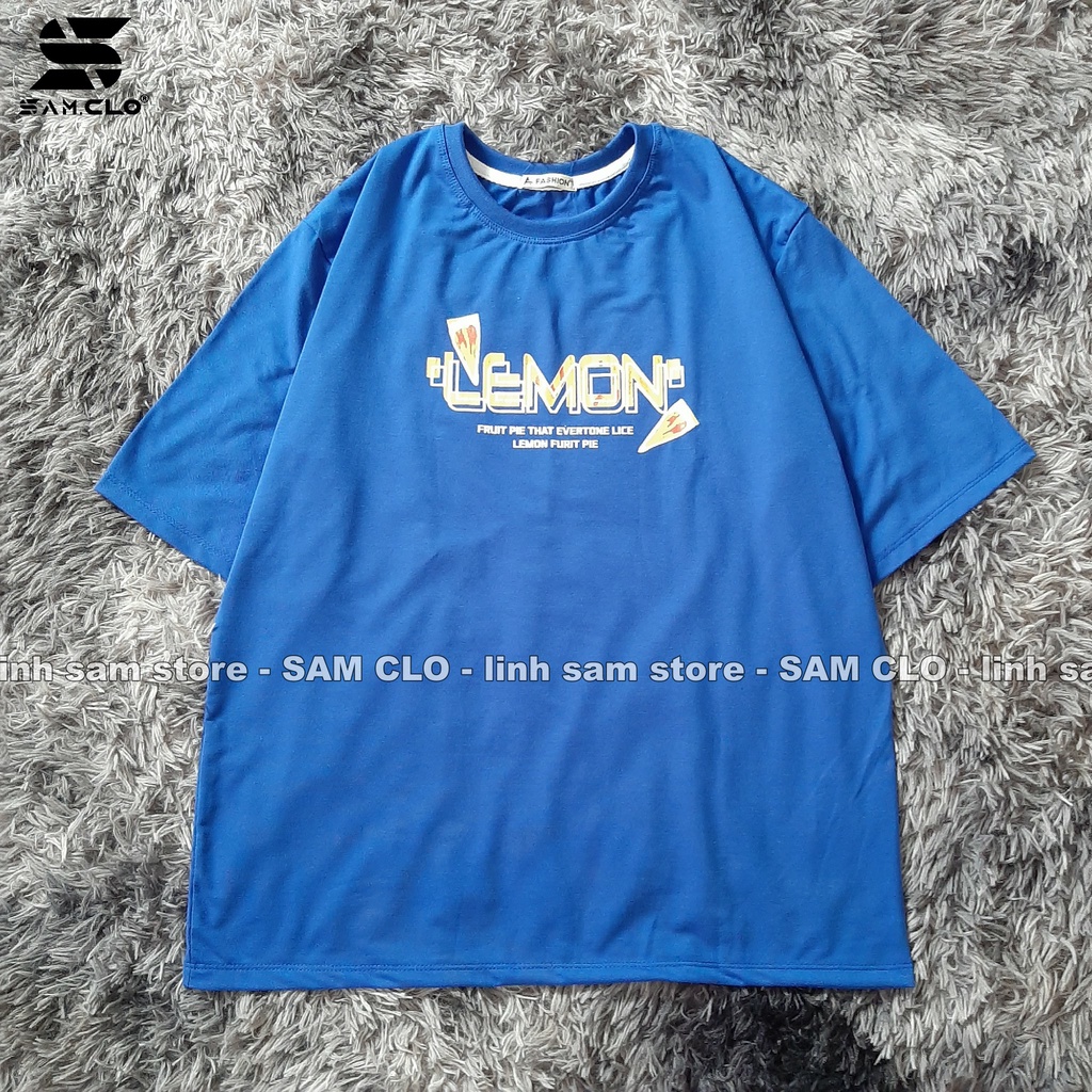 Áo phông tay lỡ nữ freesize thun form rộng Unisex, mặc cặp, nhóm, lớp in hình LÁT CHANH chữ LEMON màu xanh