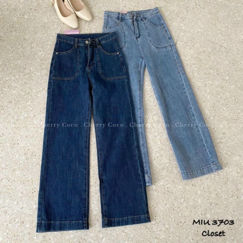 Quần jean trơn ống đứng túi viền tròn hàng QCL1
