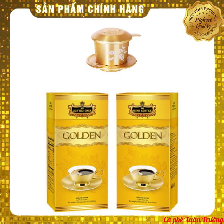 [Mua 2 Tặng 1] Mua 2 Hộp Cà phê rang xay cao cấp KING COFFEE GOLDEN - Hộp 450g Tặng 1 Phin cà phê mạ vàng cao cấp