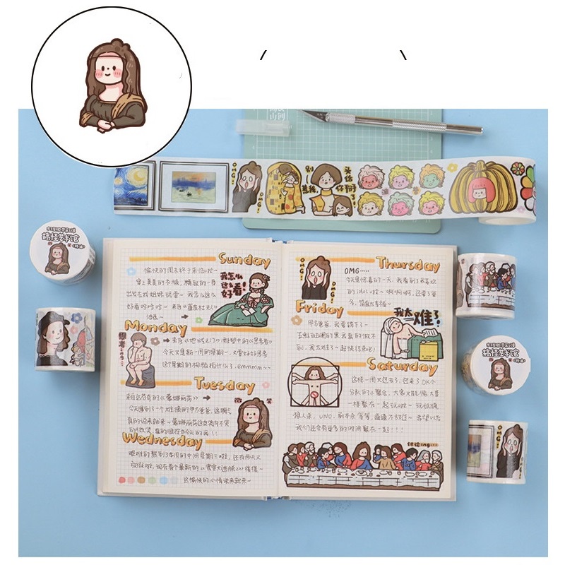 Băng keo Washi tape Cô gái tóc nâu - 8 Style