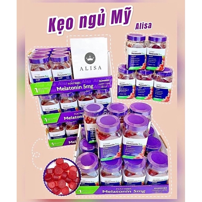 Kẹo ngủ Natrol Melatonin Gummies, hỗ trợ giấc ngủ hộp 180v- ALISA