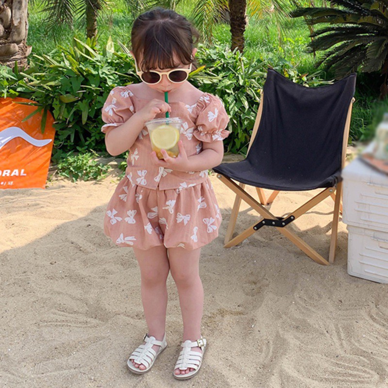 Bộ Áo Cổ Vuông In Họa Tiết + Quần Short Thời Trang Mùa Hè Cho Nữ