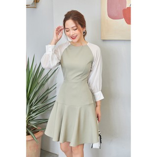 Đầm xòe dài tay vải tuýt phối voan - 20Again