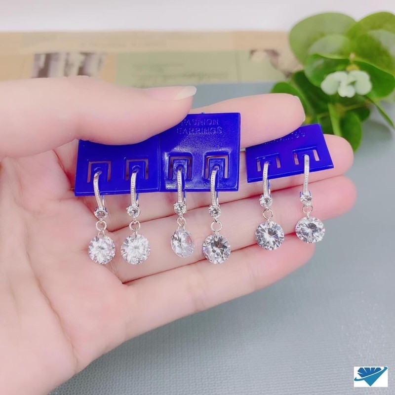 Bông tai treo đá kim cương nhân tạo sáng đẹp chuẩn bạc ta