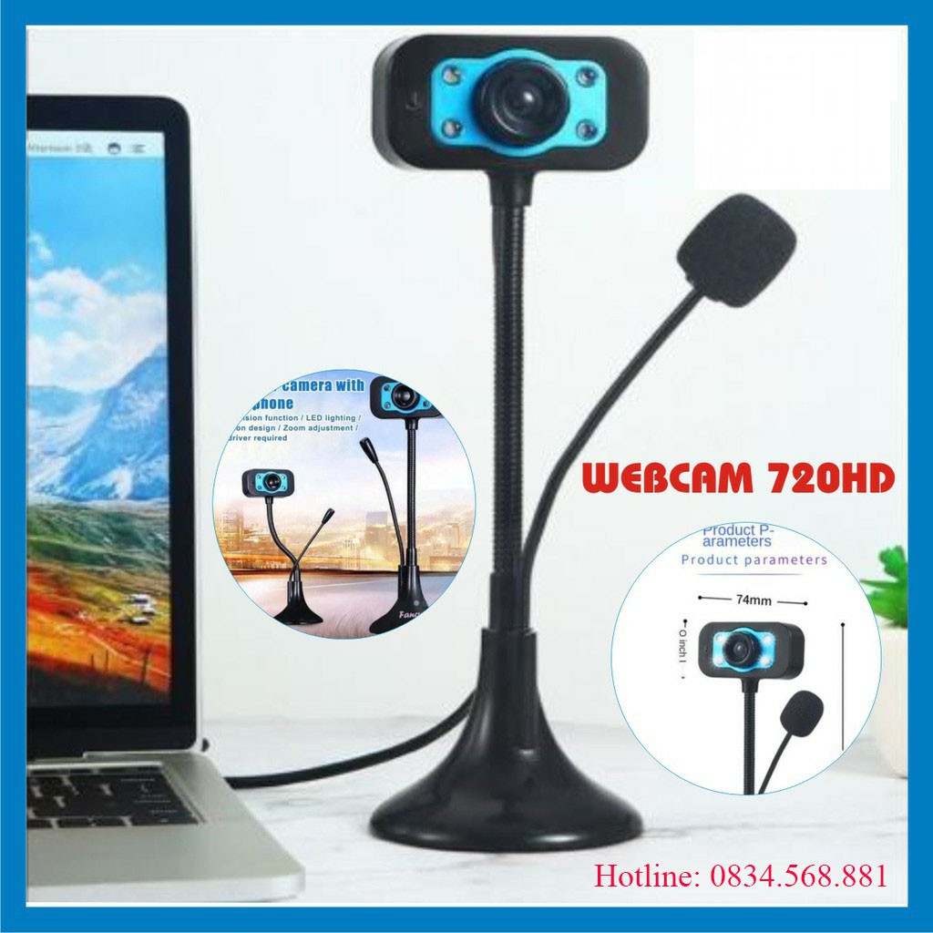 (Bảo hành 12 tháng) Webcam Chân Cao có mic dùng cho máy tính có tích hợp mic và đèn Led trợ sáng- Webcam máy tính để bàn