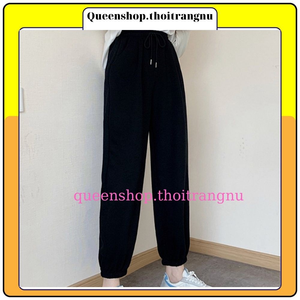 Quần jogger nữ bo gấu nhung tăm , quần baggy gân tăm lưng chun Queenshop