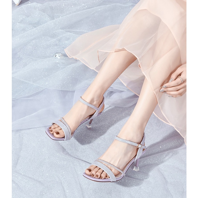 Sandal Dusto chất da ánh kim, gót nhọn 7cm