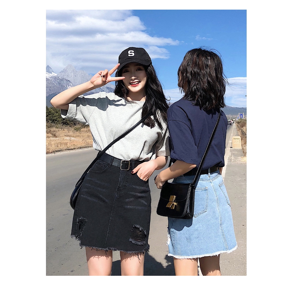 Chân váy jean ngắn lưng cao phong cách Hàn Quốc xinh xắn cho bạn gái | BigBuy360 - bigbuy360.vn