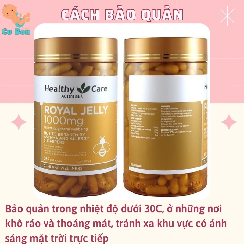 sữa ong chúa úc Healthy Care Royal Jelly 1000 365 viên