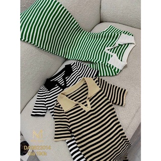Đầm polo gân cổ bẻ sọc ngang hot basic MS50
