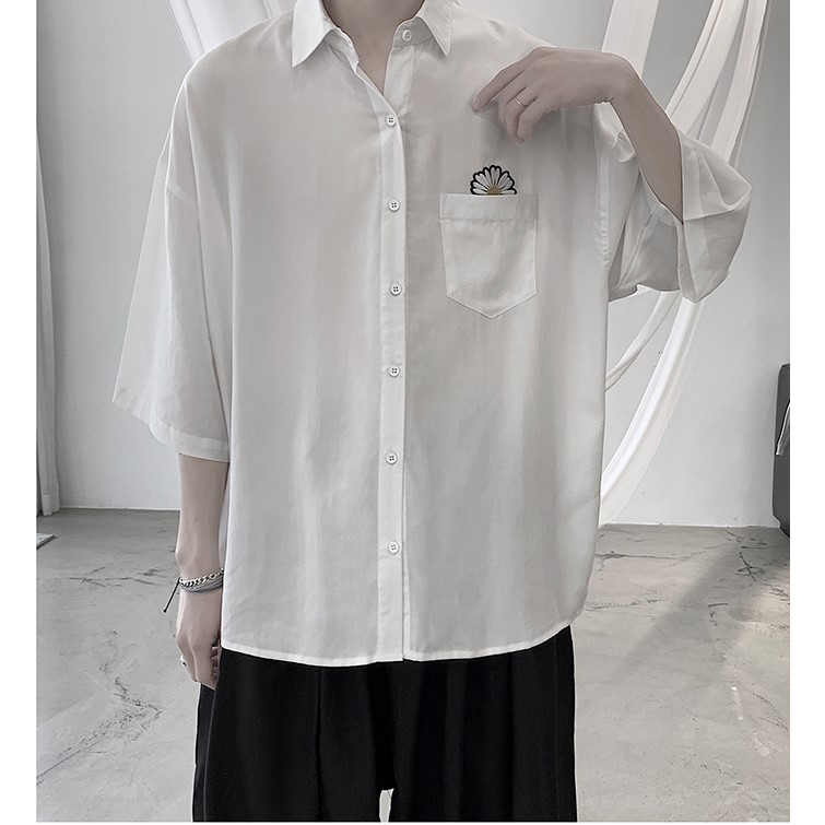 HÀNG THIẾT KẾ ÁO SƠ MI HOA CÚC THÊU FORM RỘNG ĐỦ SIZE