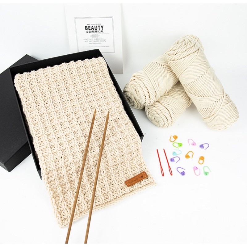Set nguyên liệu đan khăn len milk cotton Hàn có video hướng dẫn