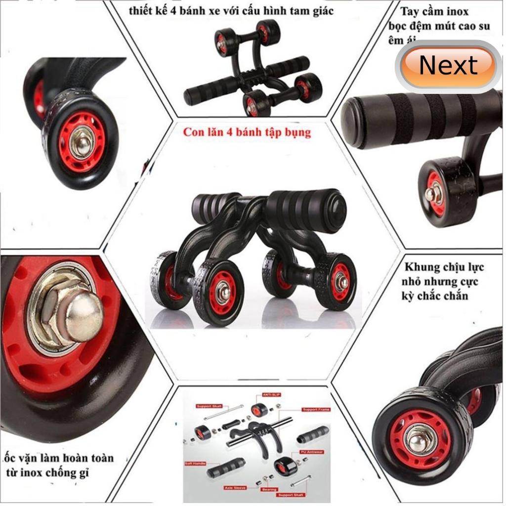 Con lăn tập bụng, dụng cụ tập cơ bụng da năng 4 Bánh gym thể thao thể hình cao cấp WEGO