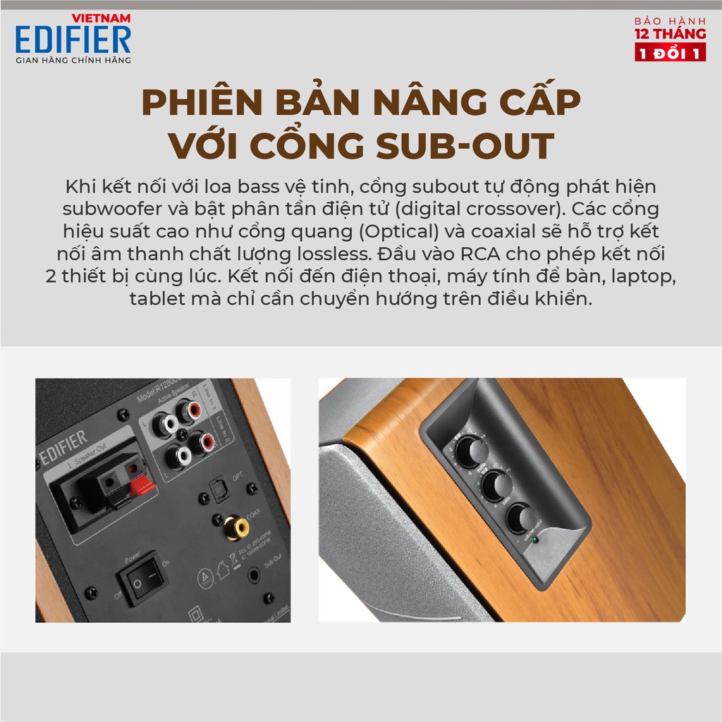 Bộ loa Bluetooth Bookshelf EDIFIER R1280DBs | Bluetooth 5.0, Subout | Điều khiển từ xa | Bảo Hành 12 Tháng.