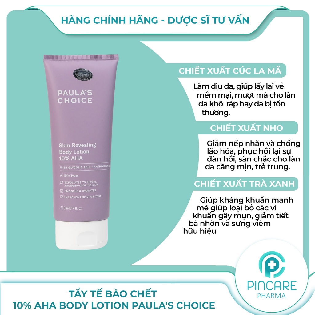 Kem dưỡng thể tẩy tế bào chết chứa 10% AHA Paula's Choice Skin Revealing Body Lotion 10% AHA-Hàng chính hãng-PinCare