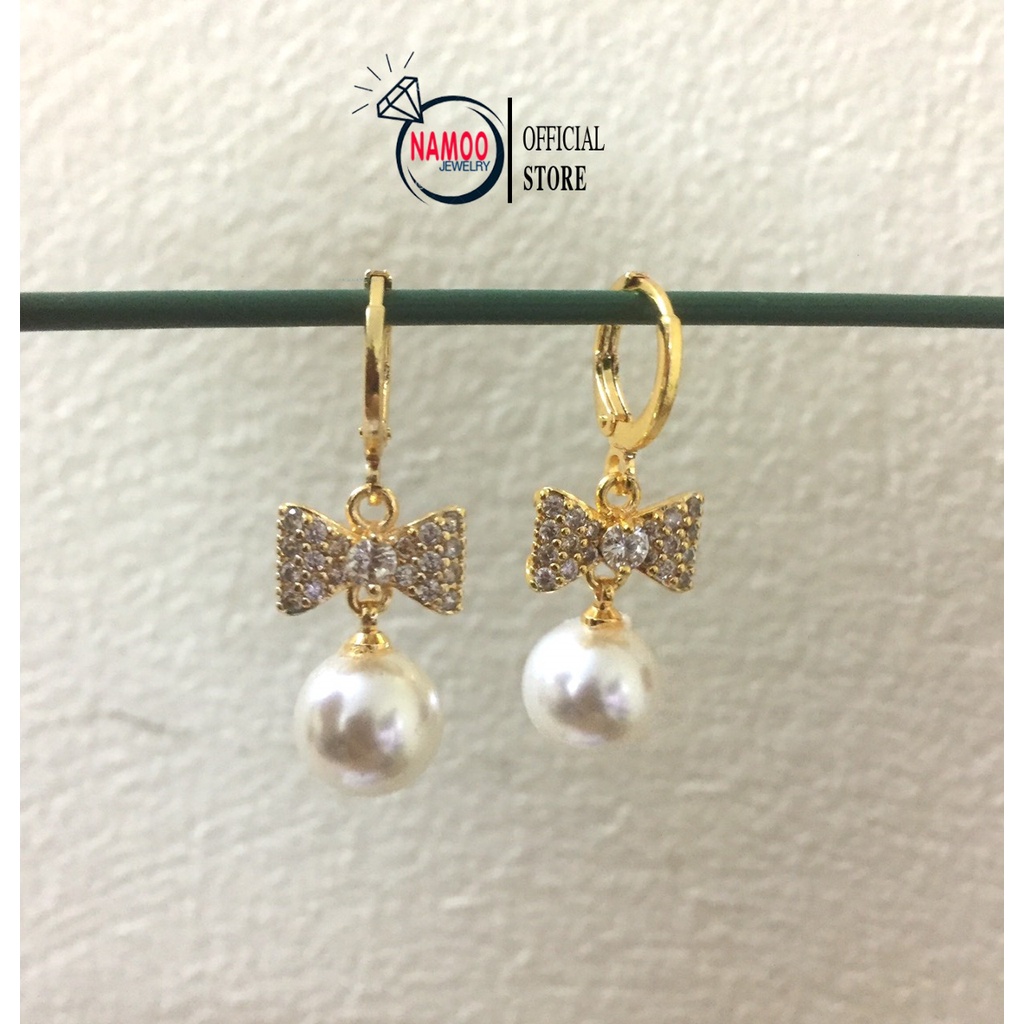 Khuyên Tai Ngọc Trai Nhân Tạo Hình Nơ Nhỏ Đính Đá T600 Namoo Jewelry Chuyên sỉ