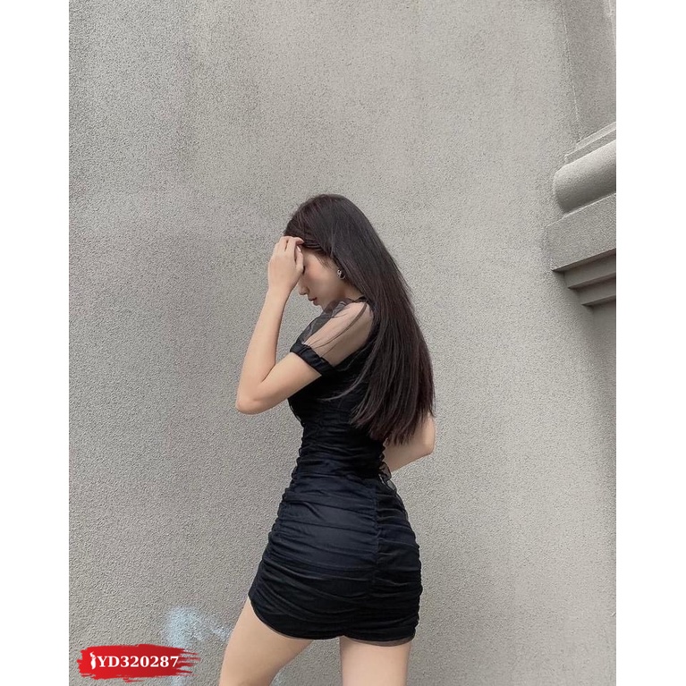 Đầm Body Tay Ngắn Nhún Lưới Hack Mông Cong Sexy YD320287