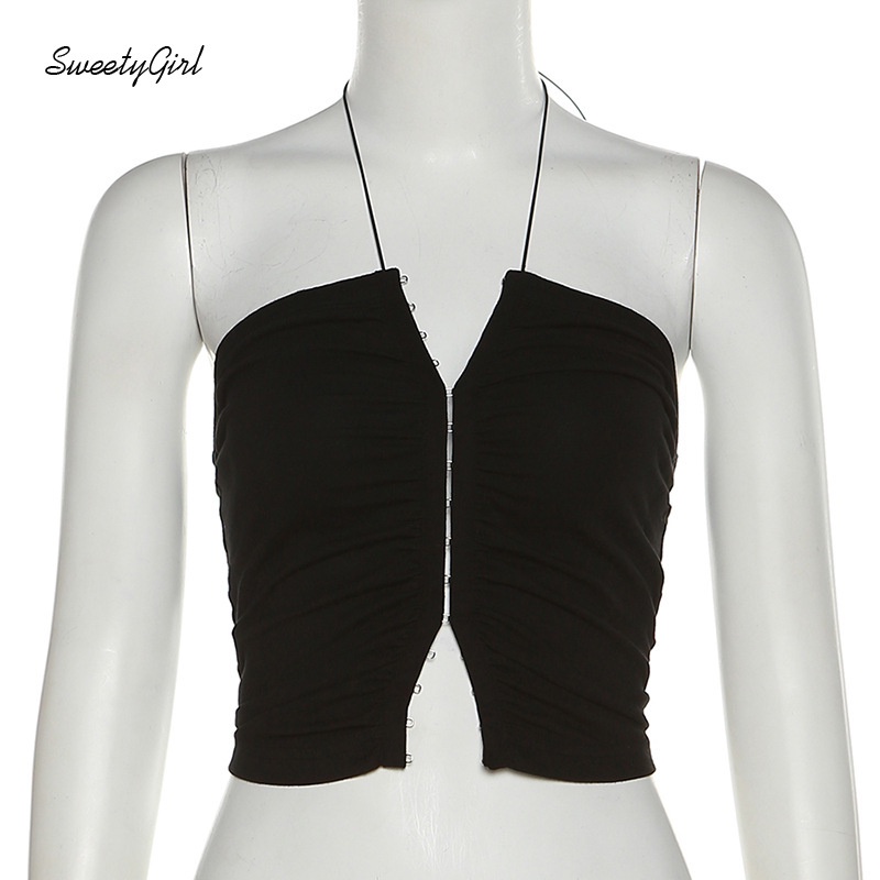 Áo Hai Dây Cổ Chữ V Màu Đen Trơn Thời Trang 2022 Quyến Rũ Cho Nữ