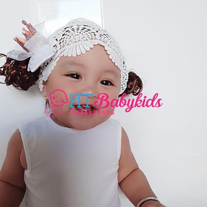 [ RẺ VÔ ĐỊCH ] - Băng Đô Tóc Giả Cho Bé Gái Họa Tiết Ren Trắng Tiểu Thư - CÓ HÌNH THẬT