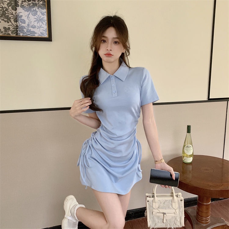 Đầm polo Tay Ngắn Dáng Ôm Thời Trang Hàn Quốc Quyến Rũ Cho Nữ