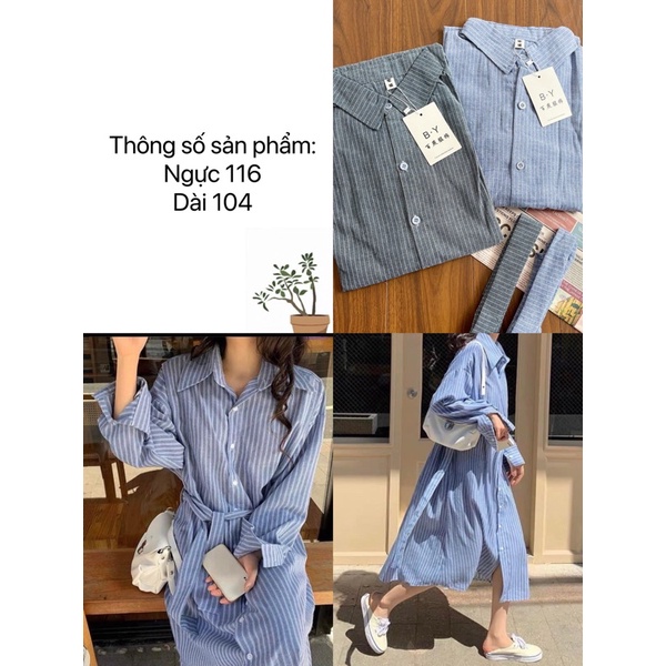 Đầm Váy Sơ Mi Kẻ Sọc Hàn Quốc thiết kế cổ bẻ form rộng freesize tay dài chất vải dày dặn ullzang vintage