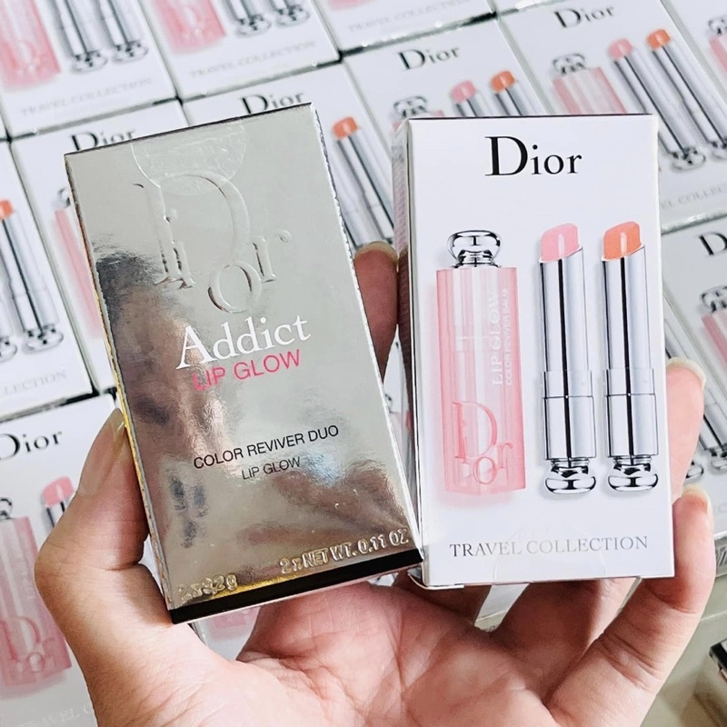 Set Son dưỡng Dior Lip Glow 2 cây màu 001 hồng & 004 cam lên tông tự nhiên mướt môi rất đẹp