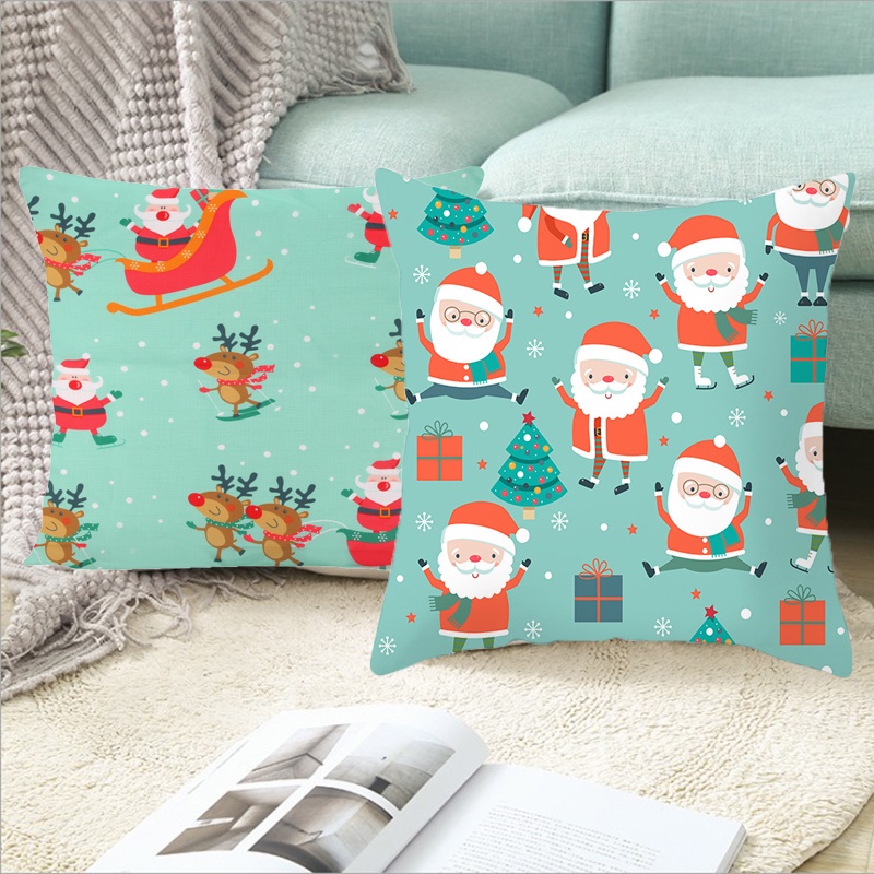 Vỏ Gối Hình Vuông 45 * 45cm Bằng Polyester In Họa Tiết Giáng Sinh Chống Bụi Trang Trí Nhà Cửa