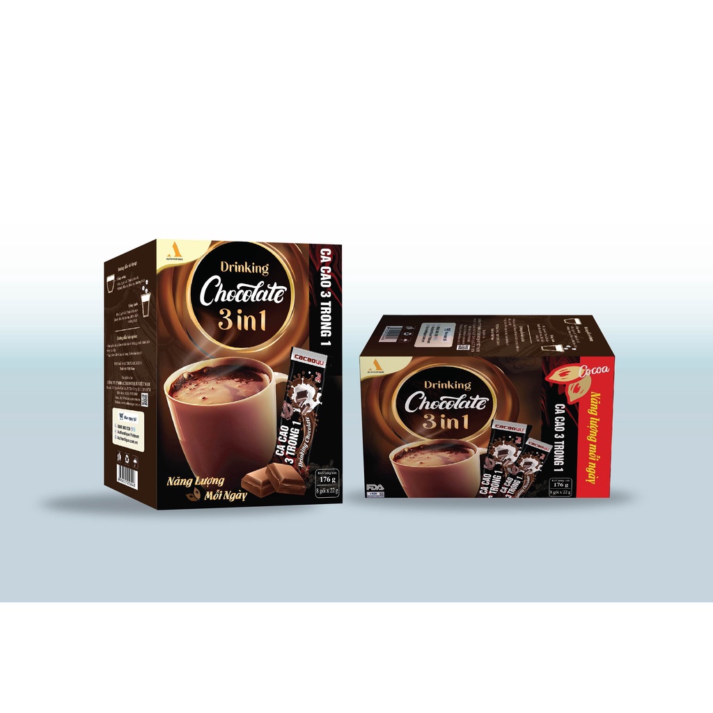 Bột Cacao sữa 3in1 Drinking Chocolate - Hộp 8 gói x 22g  - Đậm vị Socola | Authentique Cacao
