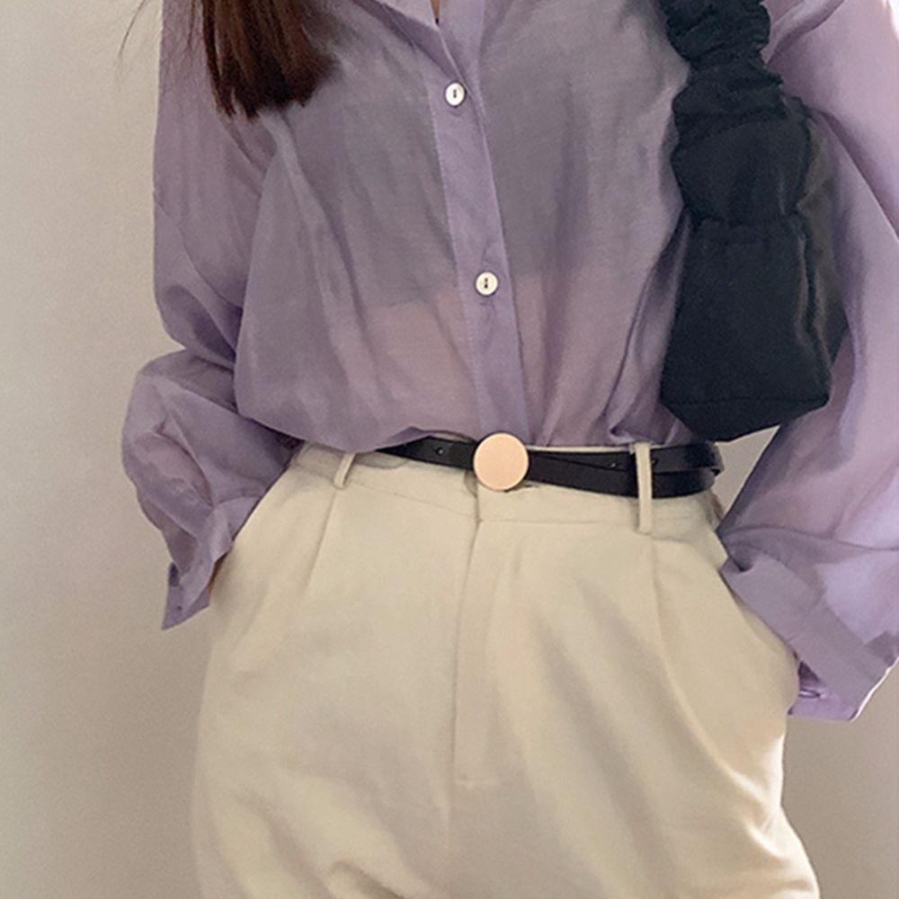 Thắt lưng da PU khóa hợp kim tròn phong cách Hàn Quốc cổ điển thời trang cho nữ