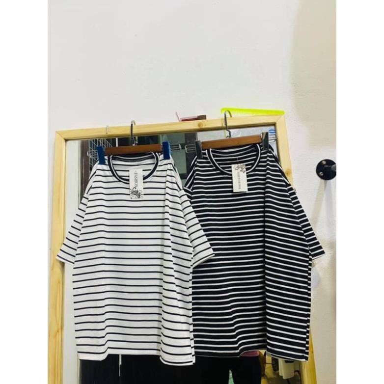 Áo Thun Kẻ Oversize Tay Lỡ Form Rộng Unisex Hot Hit