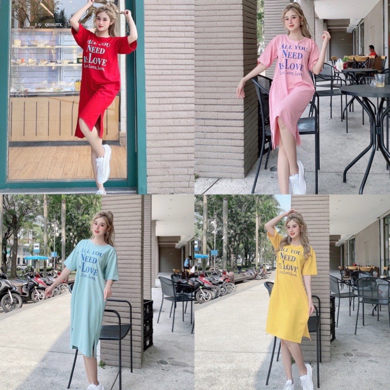 Đầm THUN THÁI form rộng-xẻ tà