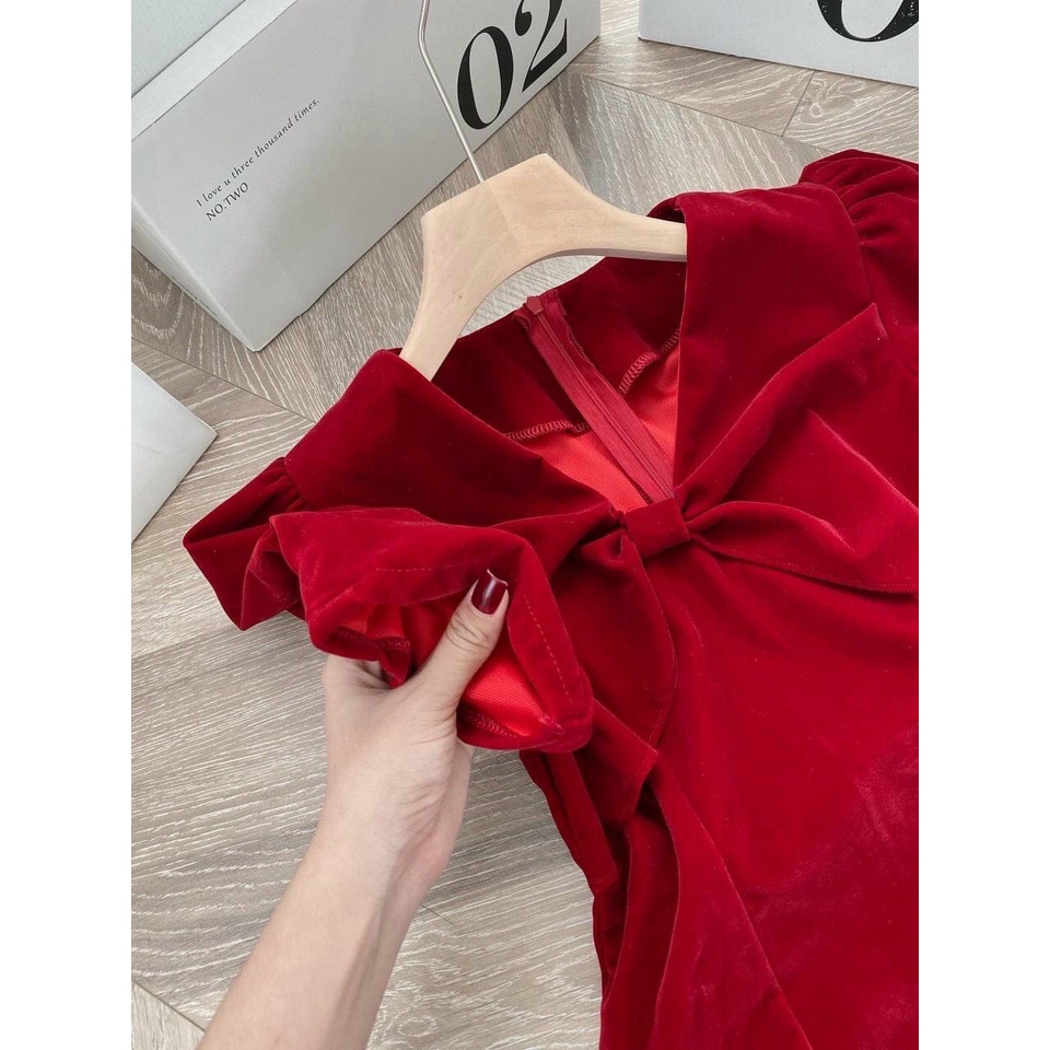 Đầm Đỏ Nữ, Váy Nữ Cổ V Xoắn Ngực Tay Phồng Ngắn Đầm Dáng A Chất Nhung Mềm Mịn Thời Trang Chanh Xả Phong Cách Đơn Giản, K | BigBuy360 - bigbuy360.vn