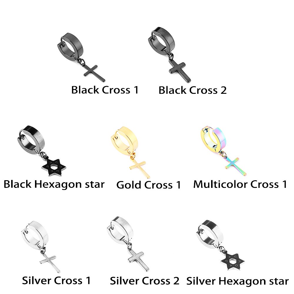 1 Bông Tai Xỏ Hình Thánh Giá Bằng Thép Không Gỉ Phong Cách Gothic Cho Nam Và Nữ