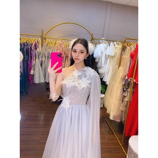ĐẦM MAXI DẠ HỘI LỆCH VAI LÔNG VŨ