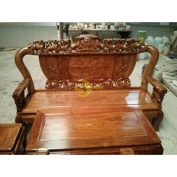 Bộ bàn ghế bát mã gỗ hương tay 10