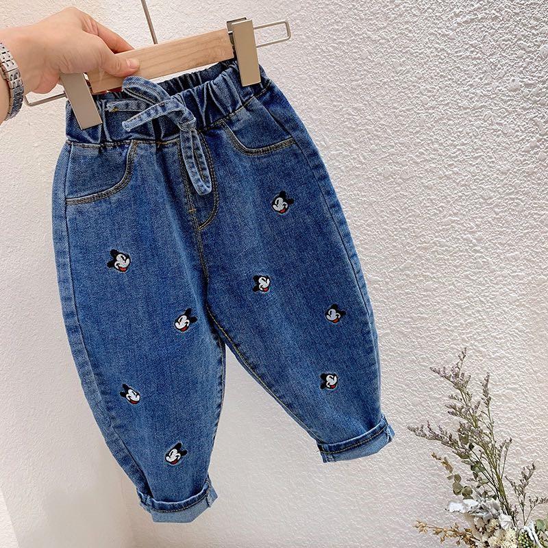 Quần jeans in họa tiết chuột Mickey dễ thương cho bé gái 1-8 tuổi