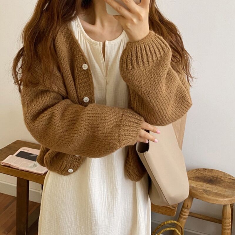 Áo cardigan dệt kim mỏng dáng rộng kiểu retro Pháp dễ thương
